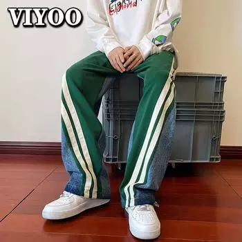 Мужская винтажная одежда Y2K Джинсовые брюки Спортивные костюмы больших размеров Мешковатые спортивные брюки Прямые брюки Бегуны Одежда Повседневные брюки Уличная одежда для женщин