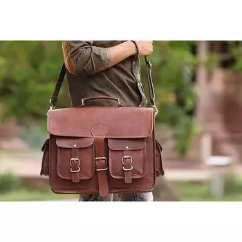 Мужская винтажная офисная сумка-мессенджер из натуральной кожи для ноутбука 11 x 9 x 4 in коричневый