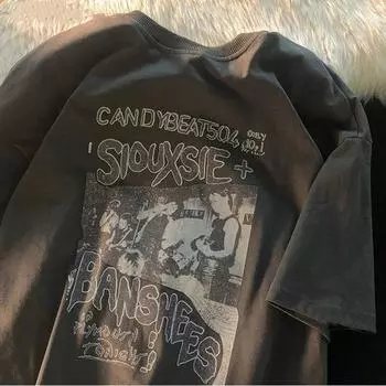 Мужская винтажная рубашка большого размера с коротким рукавом, женская летняя уличная одежда в стиле хип-хоп с коротким рукавом, женская футболка в стиле Харадзюку, свободная футболка L чёрный