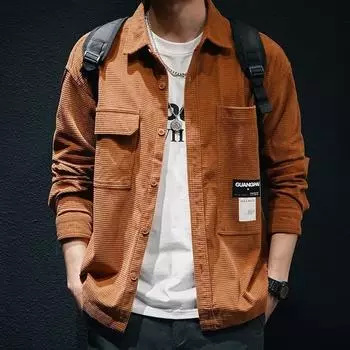 Мужская винтажная рубашка-карго с длинным рукавом на весну и осень XXXL чёрный