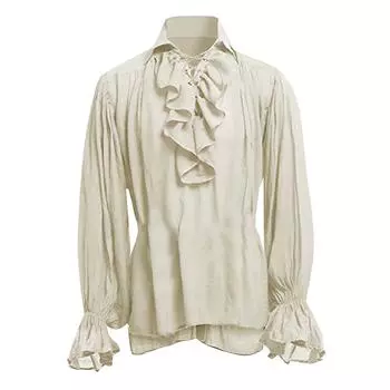 Мужская винтажная рубашка свободного кроя с длинными рукавами, завязками на шнурке и V-образным вырезом L бежевый