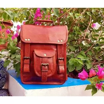 Мужская винтажная сумка через плечо из козьей кожи в стиле ретро в деревенском стиле коричневого цвета 9 x 11 x 4 in