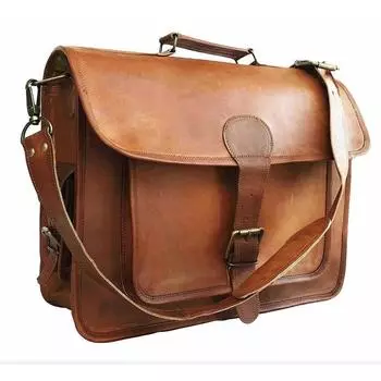 Мужская винтажная сумка через плечо из натуральной козьей кожи, сумка для ноутбука, портфель 11 x 15 in коричневый
