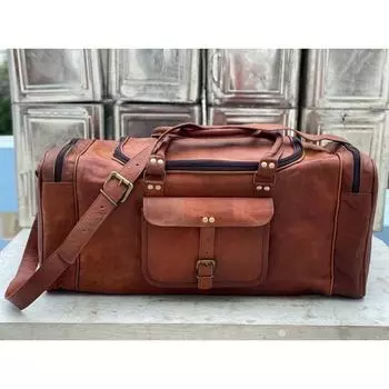 Мужская винтажная сумка-дафл из зернистой кожи для путешествий на выходные и на ночь (24-дюймовый) 24 X 10 X 9 in коричневый