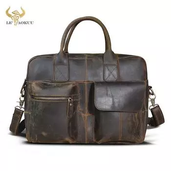 Мужская винтажная сумка из натуральной кожи, деловой портфель, чехол для ноутбука для документов, мужская сумка-тоут для портфеля коричневый