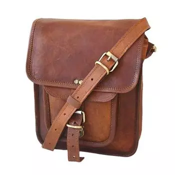 Мужская винтажная сумка-мессенджер через плечо 11 дюймов ручной работы из натуральной козьей кожи 11 x 9 x 3 in коричневый