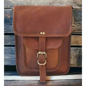 Мужская винтажная сумка-мессенджер через плечо 11 дюймов ручной работы из натуральной козьей кожи 11 x 9 x 3 in коричневый