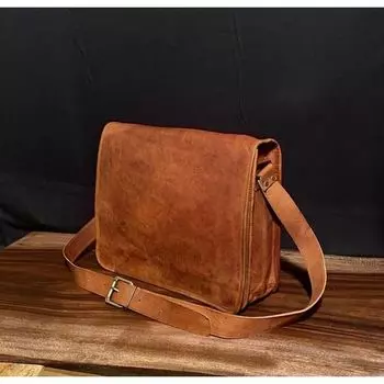 Мужская винтажная сумка-мессенджер для ноутбука, дорожная сумка через плечо, новая кожаная сумка 11 x 15 x 4 in коричневый