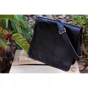 Мужская винтажная сумка-мессенджер из натуральной кожи черного цвета для ноутбука, портфель-портфель 15 x 11 x 4 in чёрный