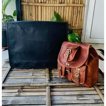 Мужская винтажная сумка-мессенджер из натуральной козьей кожи, черная, ручная работа ( Бесплатные подарки Рюкзак Коричневый кожаный мешок Размер - 10 x 13 x 4 дюйма ) 15 x 11 x 4 in чёрный