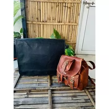 Мужская винтажная сумка-мессенджер из натуральной козьей кожи, черная, ручная работа ( Бесплатные подарки Рюкзак Коричневый кожаный мешок Размер - 10 x 13 x 4 дюйма ) 15 x 11 x 4 in чёрный