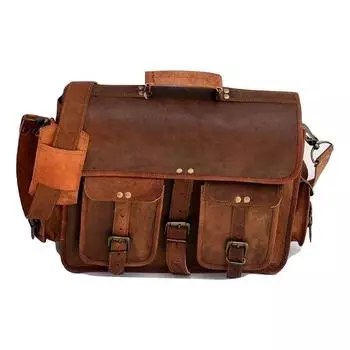 Мужская винтажная сумка-портфель из натуральной козьей кожи 11 x 15 x 5 in коричневый