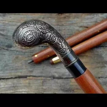 Мужская винтажная трость, деревянная трость, античная латунная дизайнерская ручка 36 Inch коричневый