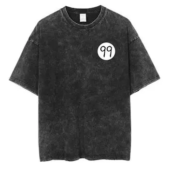 Мужская винтажная выстиранная футболка с аниме-принтом, оверсайз футболка, уличная одежда Харадзюку, футболка из хлопка с коротким рукавом, унисекс S