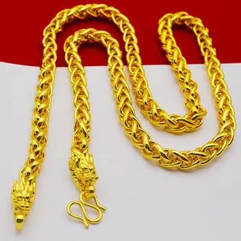 Мужская властная золотая цепочка с имитацией золота 7N Bold Double Faucet Keel Chain Chain, позолоченная большая змеиная костяная цепь 7mm