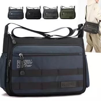 Мужская вместительная легкая износостойкая сумка Oxford через плечо чёрный