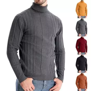 Мужская водолазка с узким полосатым верхом, мужской свободный однотонный повседневный свитер с длинным рукавом L чёрный