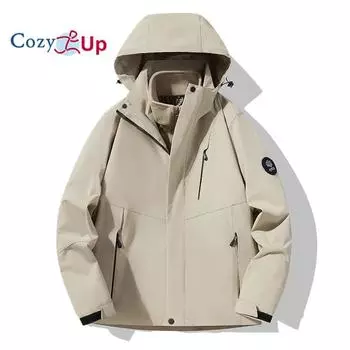 Мужская водонепроницаемая куртка Cozy Up 3 в 1, ветрозащитная с капюшоном и внутренним теплым флисовым пальто, дождевик L бежевый