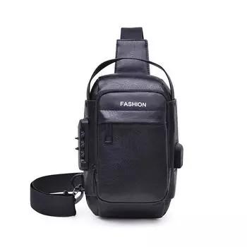 Мужская водонепроницаемая нагрудная сумка с кодовым замком, многофункциональная плечевая сумка большой вместимости, спортивная сумка кросс-боди чёрный
