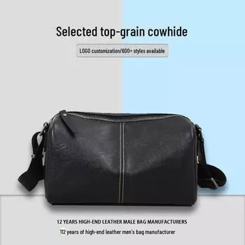 Мужская водонепроницаемая сумка-мессенджер из натуральной кожи в корейском стиле top layer cowhide чёрный