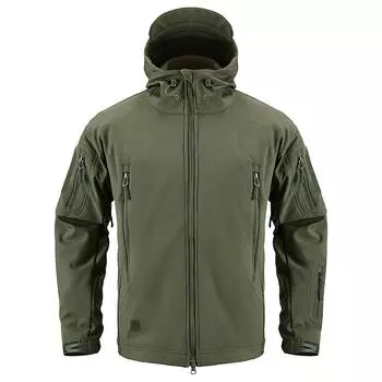 Мужская водонепроницаемая тактическая камуфляжная куртка Softshell, тактическая куртка, боевая куртка с капюшоном, зимняя флисовая куртка S чёрный