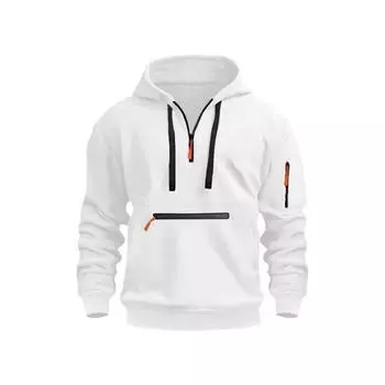 Мужская водонепроницаемая толстовка с капюшоном европейского размера - повседневная спортивная куртка на осень/зиму с застежкой-молнией и карманом S белый