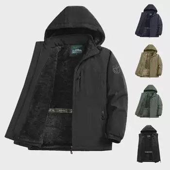 Мужская водонепроницаемая зимняя дорожная куртка большого размера - плотная, дышащая, средней длины, для активного отдыха, с бархатом M хаки
