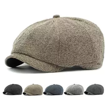 Мужская восьмиугольная шляпа осень-зима, британская винтажная кепка, шляпа художника, теплая бархатная хлопковая шляпа, шляпа газетчика темно-синий