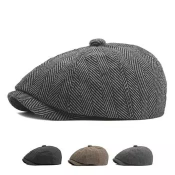 Мужская восьмиугольная шляпа в полоску Four Seasons, осенняя шляпа художника, британская шляпа газетчика, мужская серый