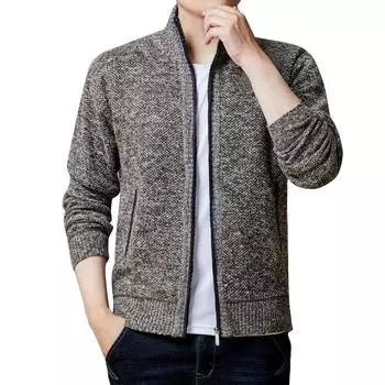 Мужская вязаная флисовая куртка на молнии, мужская спортивная куртка большого размера в стиле кэжуал XXL кофейный