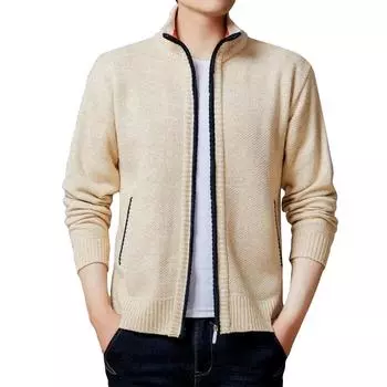 Мужская вязаная флисовая куртка на молнии, мужская спортивная куртка большого размера в стиле кэжуал L бежевый