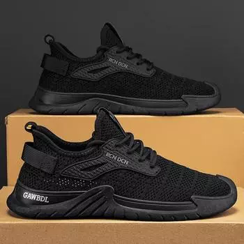 Мужская вязаная обувь для бега и ходьбы, модные повседневные кроссовки, дышащие спортивные легкие мужские кроссовки для занятий спортом в тренажерном зале, повседневная обувь 39 чёрный
