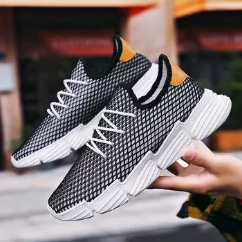 Мужская вязаная обувь для бега и ходьбы, модные повседневные кроссовки, дышащие спортивные легкие мужские кроссовки для занятий спортом в тренажерном зале, повседневная обувь 39 жёлтый