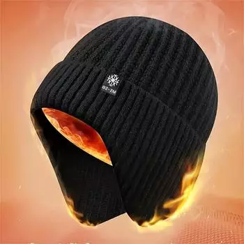 Мужская вязаная шапка с флисовой подкладкой и подкладкой - зимнее тепло и защита от холода, черная 1pcs чёрный