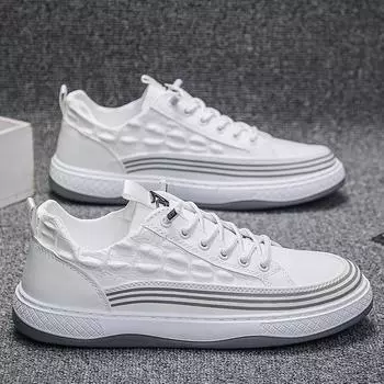 Мужская вулканизированная обувь 2024 года, модная, удобная, мужская, повседневная, спортивная обувь на толстой подошве, новые роскошные мужские теннисные туфли с принтом крокодила 39 белый