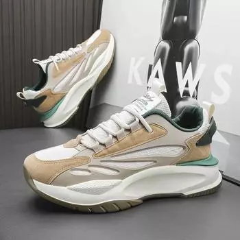 Мужская вулканизированная обувь, дышащая сетчатая теннисная спортивная обувь для бега, удобная обувь на толстой подошве, осенняя новинка, повседневная спортивная обувь 39 хаки
