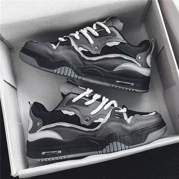 Мужская вулканизированная обувь, модная персонализированная повседневная обувь для подростков, круглый носок, на шнуровке, туфли на платформе больших размеров, мужская обувь на продажу 39 чёрный