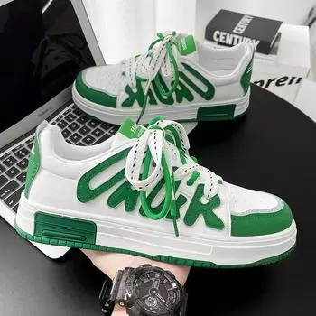 Мужская вулканизированная обувь, удобные кроссовки для мужчин, дышащие, сшитые буквы, повседневная обувь, низкие, на шнуровке, спортивная обувь для скейтбординга 39 зелёный