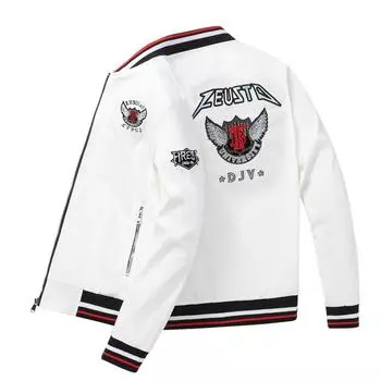 Мужская вышитая куртка Мужская весенне-осенняя повседневная бейсбольная куртка-бомбер Мужская M белый