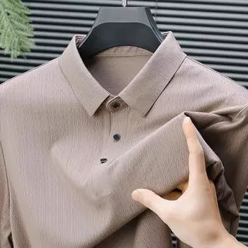 Мужская высокоэластичная не скатывающаяся свободная не глаженая приталенная рубашка поло со средними лацканами высокого качества M