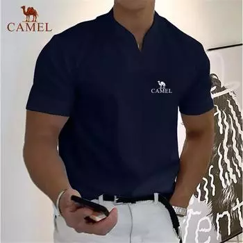 Мужская высококачественная хлопковая рубашка-поло с v-образным вырезом и вышивкой, весна/лето, новая футболка с короткими рукавами, повседневная спортивная дышащая короткая рубашка S белый