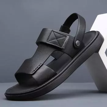 Мужская высококачественная пляжная обувь, сандалии из натуральной коровьей кожи, нескользящие мужские тапочки, дышащие, двухразового использования, мягкие пляжные туфли 38 коричневый