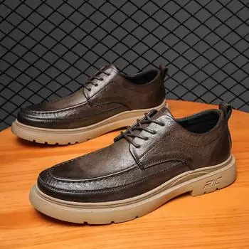 Мужская высококачественная противоскользящая износостойкая кожаная модная повседневная кожаная обувь Низкая кожаная обувь 38 чёрный