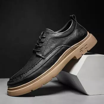 Мужская высококачественная противоскользящая износостойкая кожаная модная повседневная кожаная обувь Низкая кожаная обувь 38 чёрный