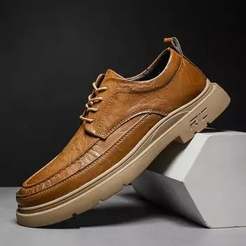 Мужская высококачественная противоскользящая износостойкая кожаная модная повседневная кожаная обувь Низкая кожаная обувь 38 чёрный