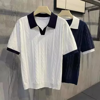 Мужская высококачественная трикотажная рубашка-поло из ледяного шелка с контрастным жаккардом — модная летняя футболка с короткими рукавами XL белый