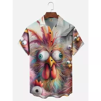 Мужская забавная рубашка с рисунком животных из мультфильмов, 3D-принт, быстросохнущие топы с коротким рукавом, повседневная мужская одежда, летняя уличная мода M