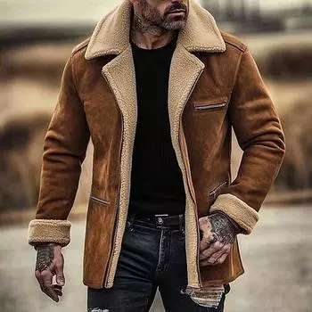 Мужская замшевая зимняя куртка в тон, многокарманное пальто на молнии L коричневый