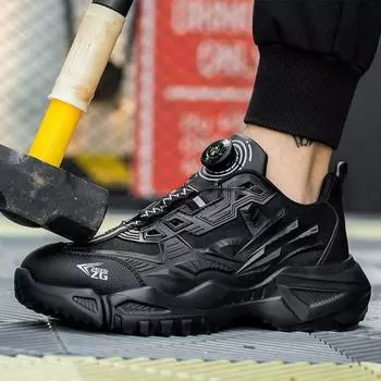 Мужская защитная обувь Легкие рабочие ботинки с защитой от проколов Дышащие неразрушимые кроссовки со стальным носком Строительная обувь для мужчин 40 чёрный