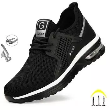 Мужская защитная обувь на воздушной подушке, неразрушимая рабочая обувь, кроссовки со стальным носком, противоударная промышленная обувь, устойчивая к проколам обувь 36 чёрный